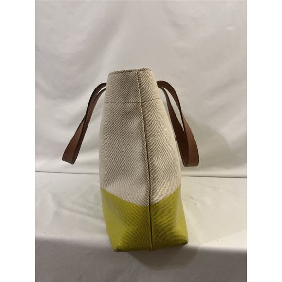 Fossil Austin Fab Shopper Tote Citrus Yellow Tan Coated Canvas Book Beach Bag - Picture 4 of 14